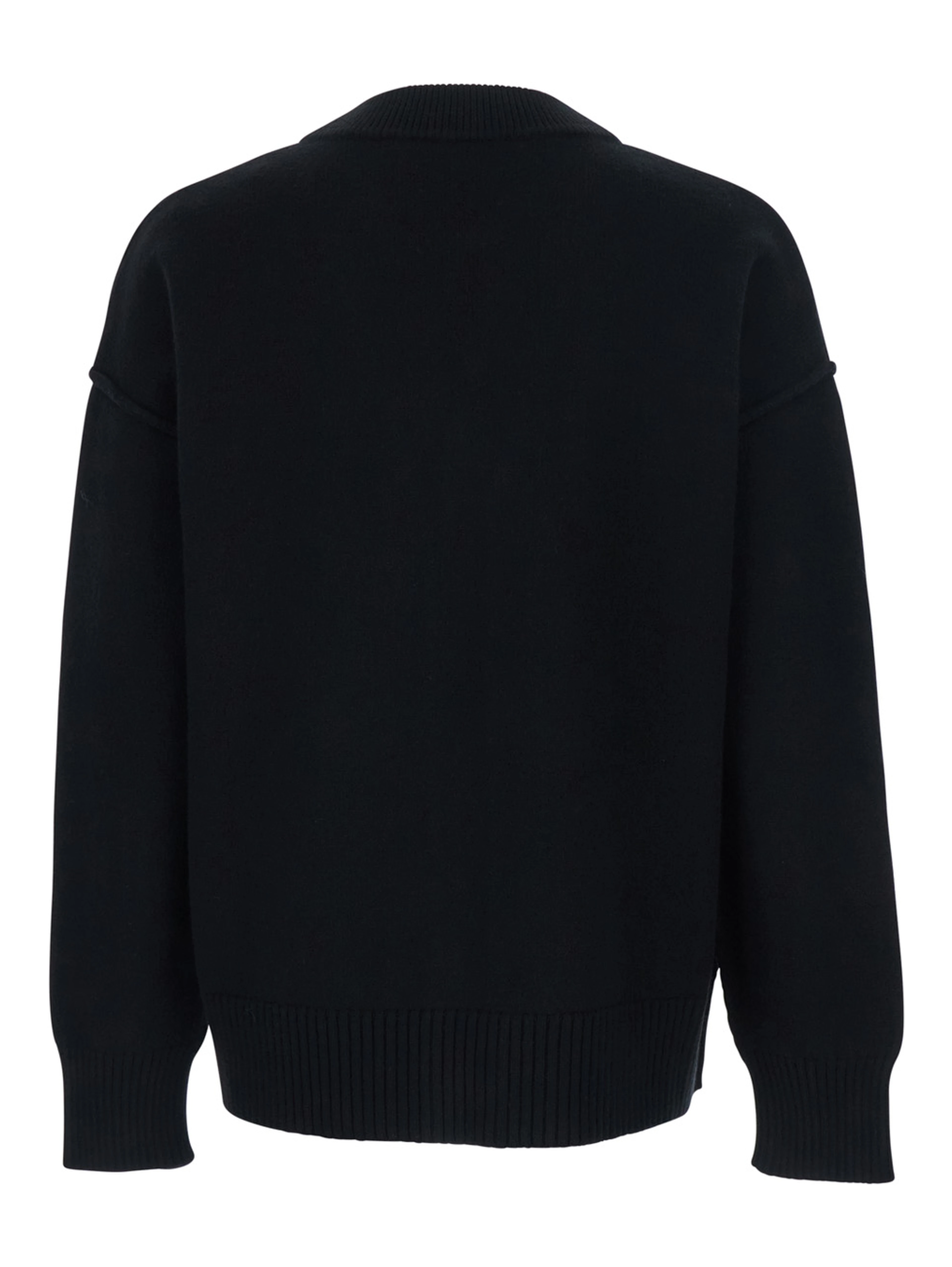 Cardigan with V-Neck and ADC Embroidery on the Front in Black Wool for Men