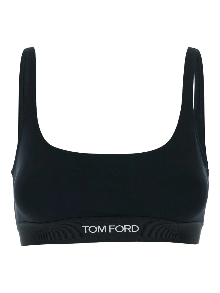 Black Stretch Modal Contrast Logo Bralette for Women