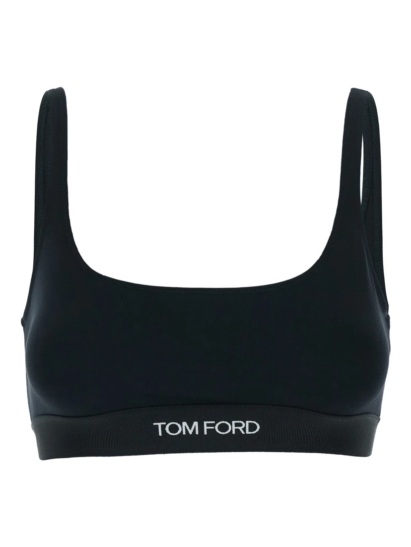 Black Stretch Modal Contrast Logo Bralette for Women