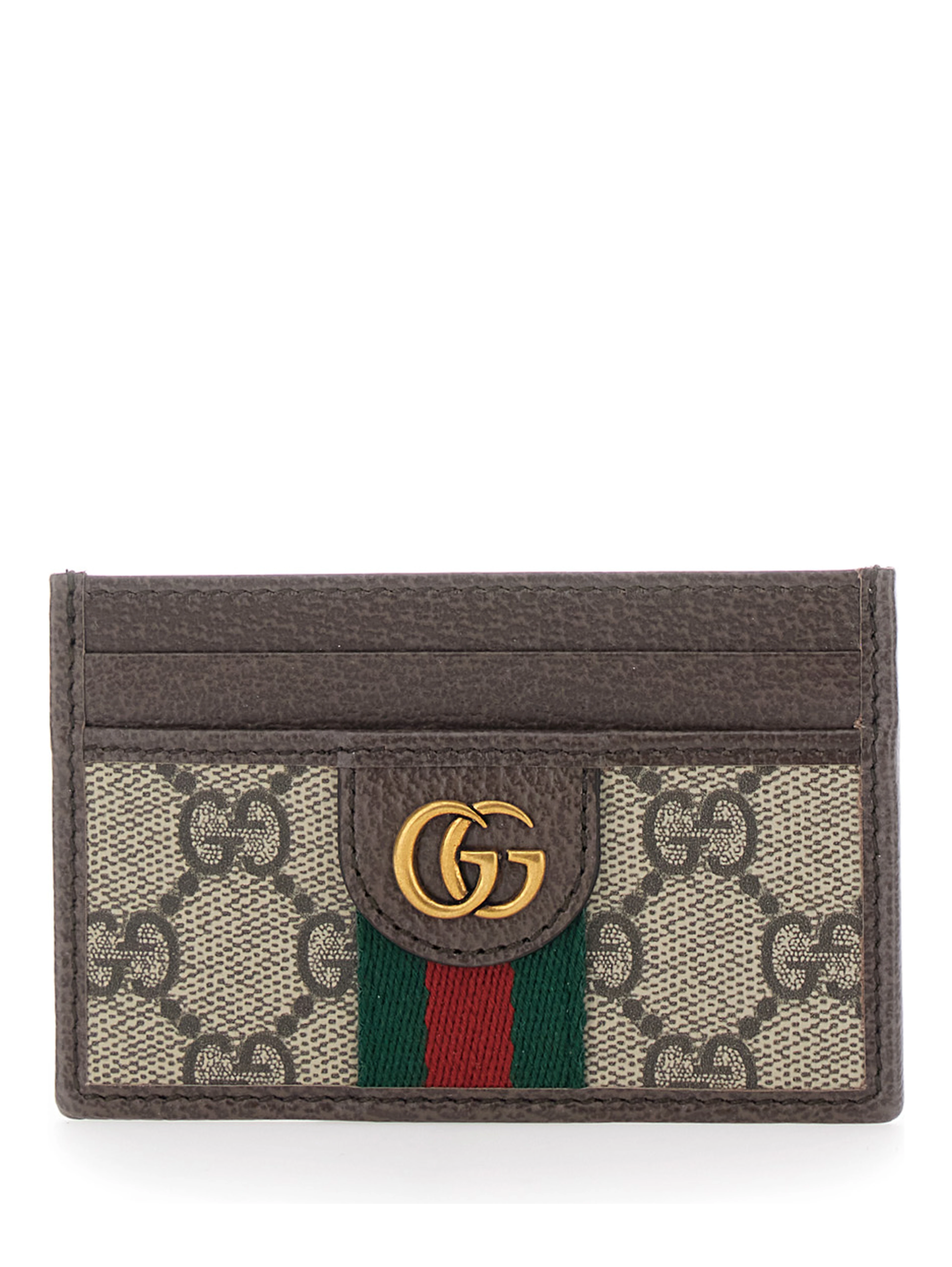 Card holder Ophidia with GG Plate in GG Canvas and Leather Beige Men