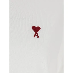 White Cotton T-Shirt with Ami De Coeur Embroidery on the Front for Men
