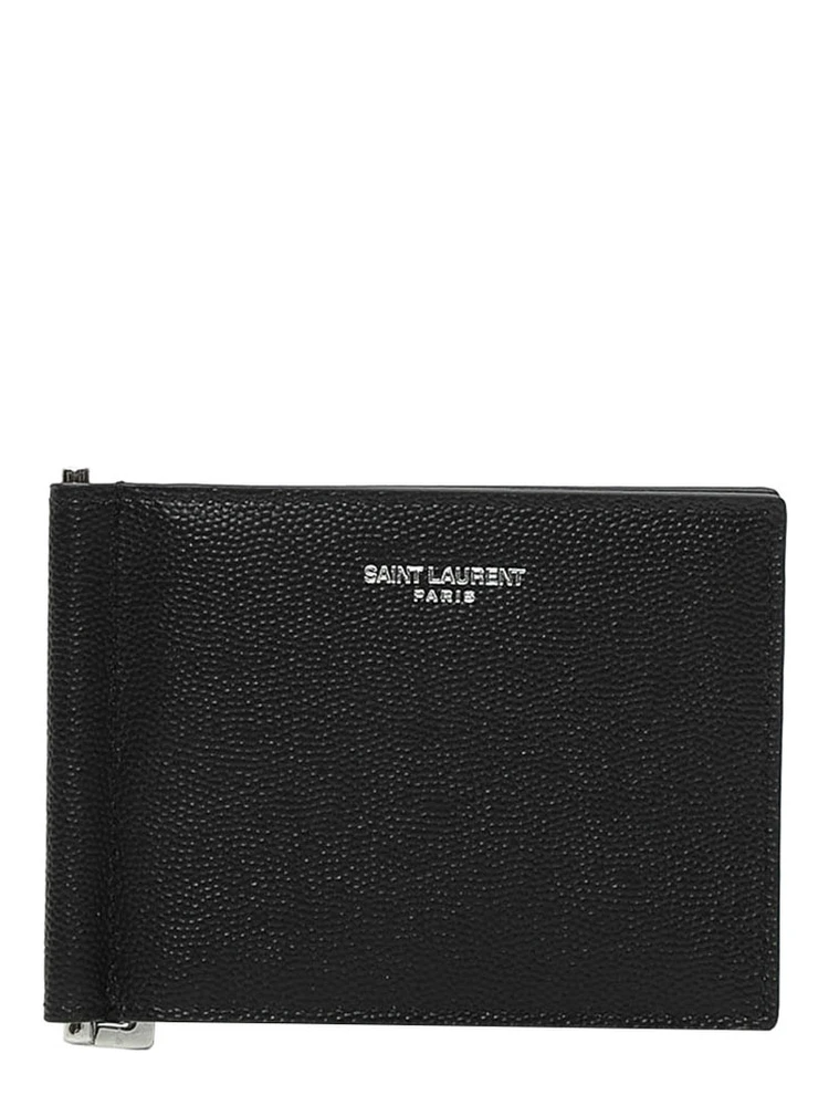Wallet with Logo on the Front in Black Leather for Men
