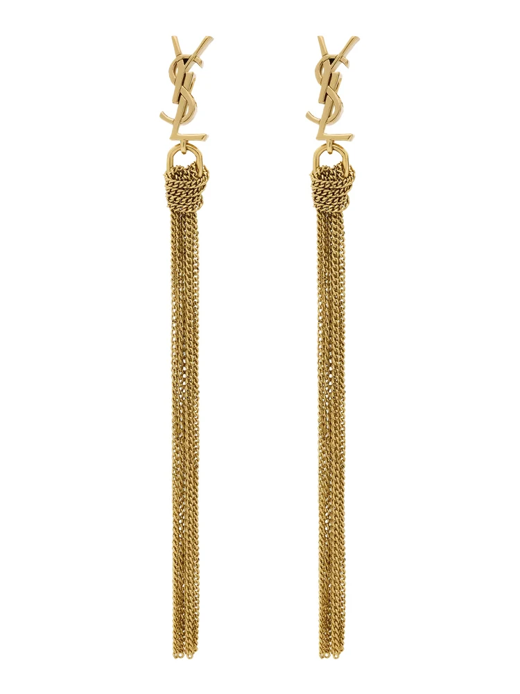 Earrings Cassandre with Tassel and Stud in Metallic Brass Woman