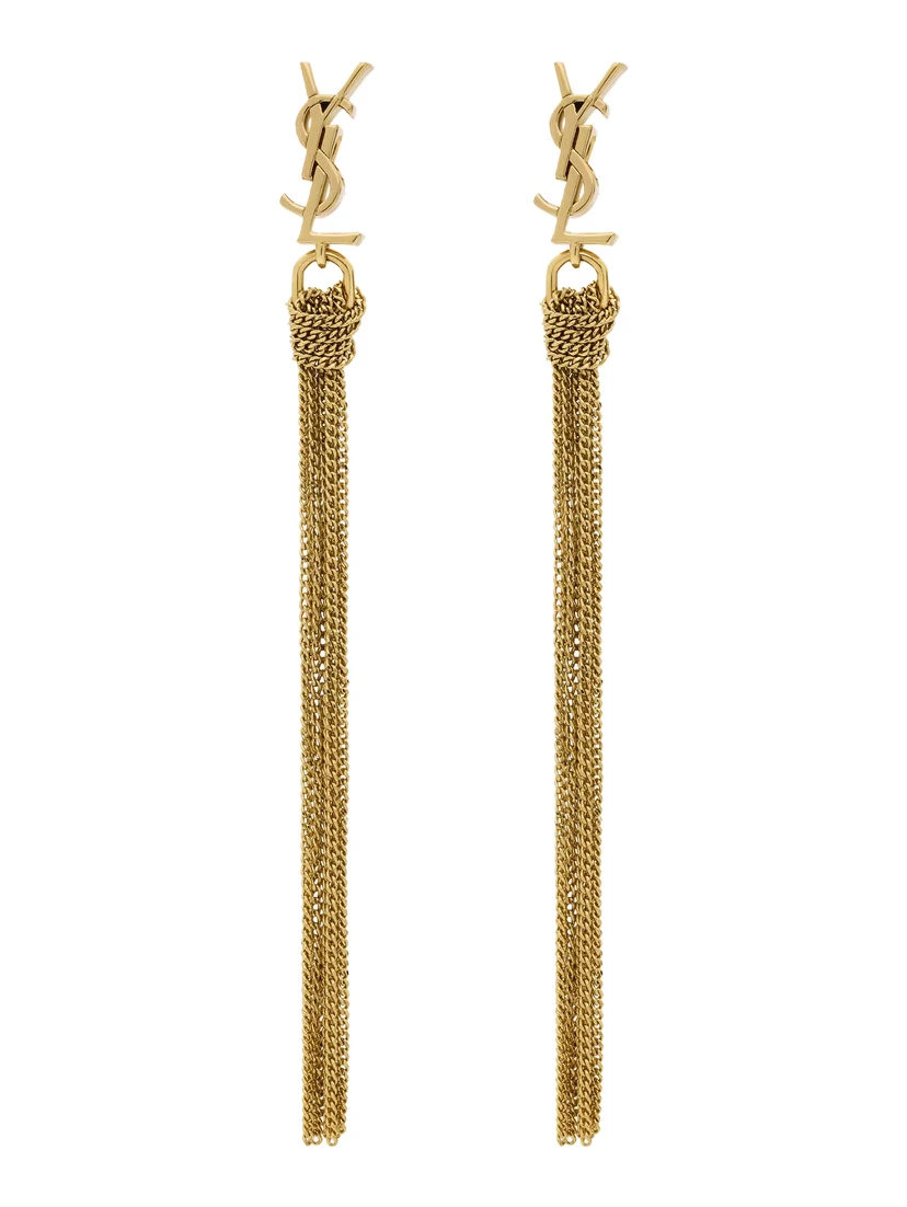 Earrings Cassandre with Tassel and Stud in Metallic Brass Woman