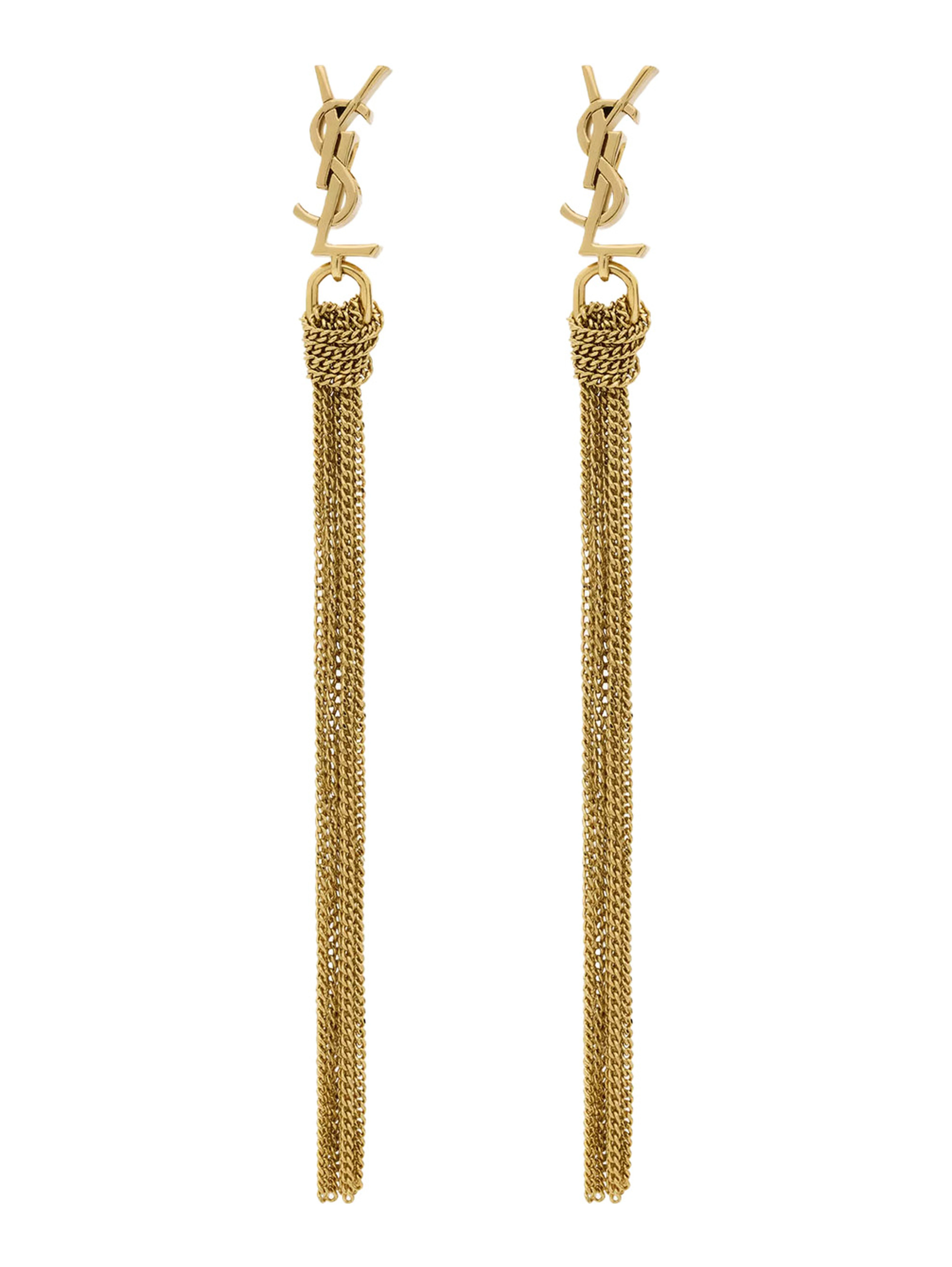 Earrings Cassandre with Tassel and Stud in Metallic Brass Woman