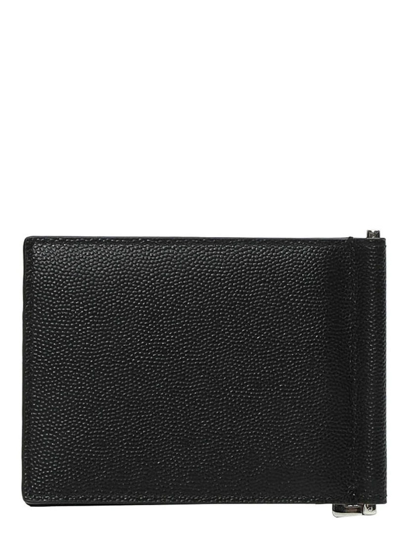 Wallet with Logo on the Front in Black Leather for Men
