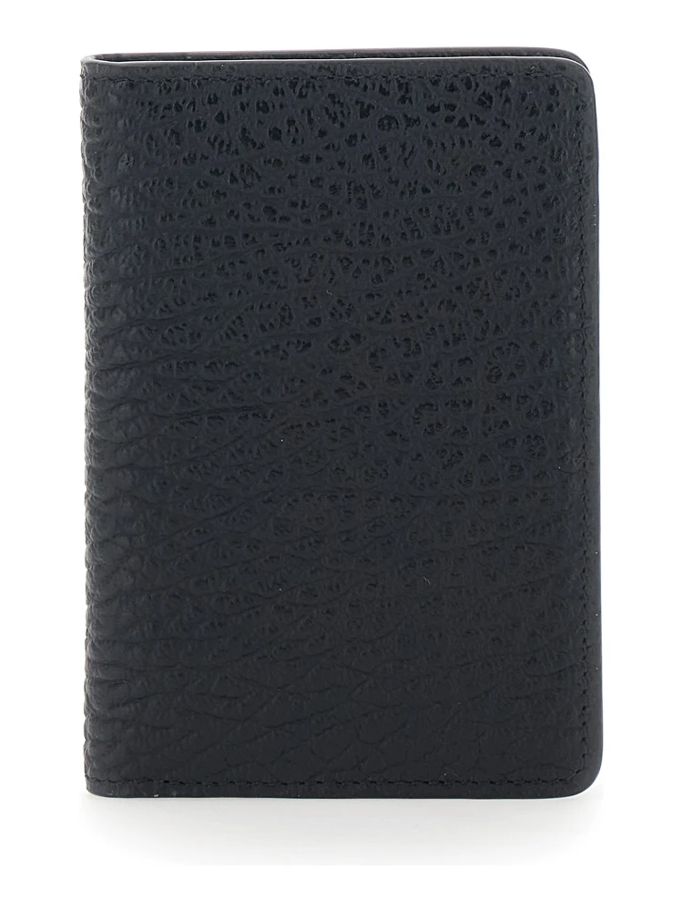 Wallet with Four Stitches on the Back in Black Leather for Women