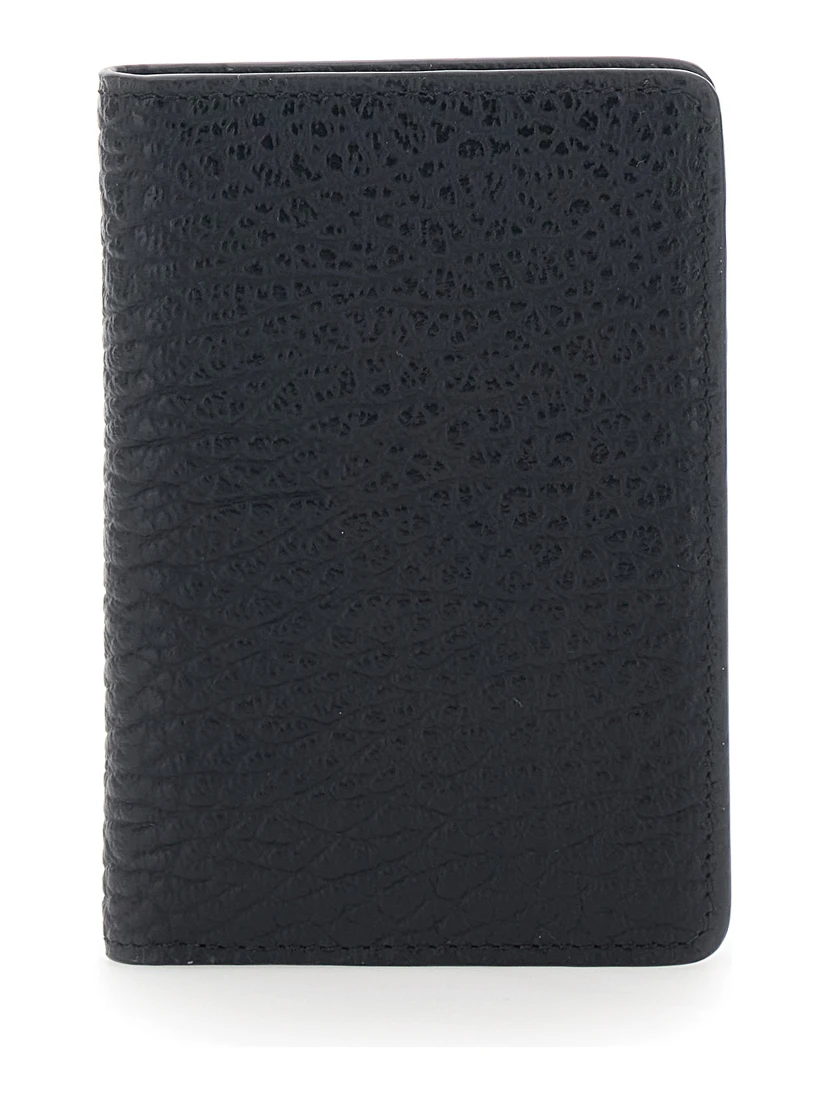 Wallet with Four Stitches on the Back in Black Leather for Women