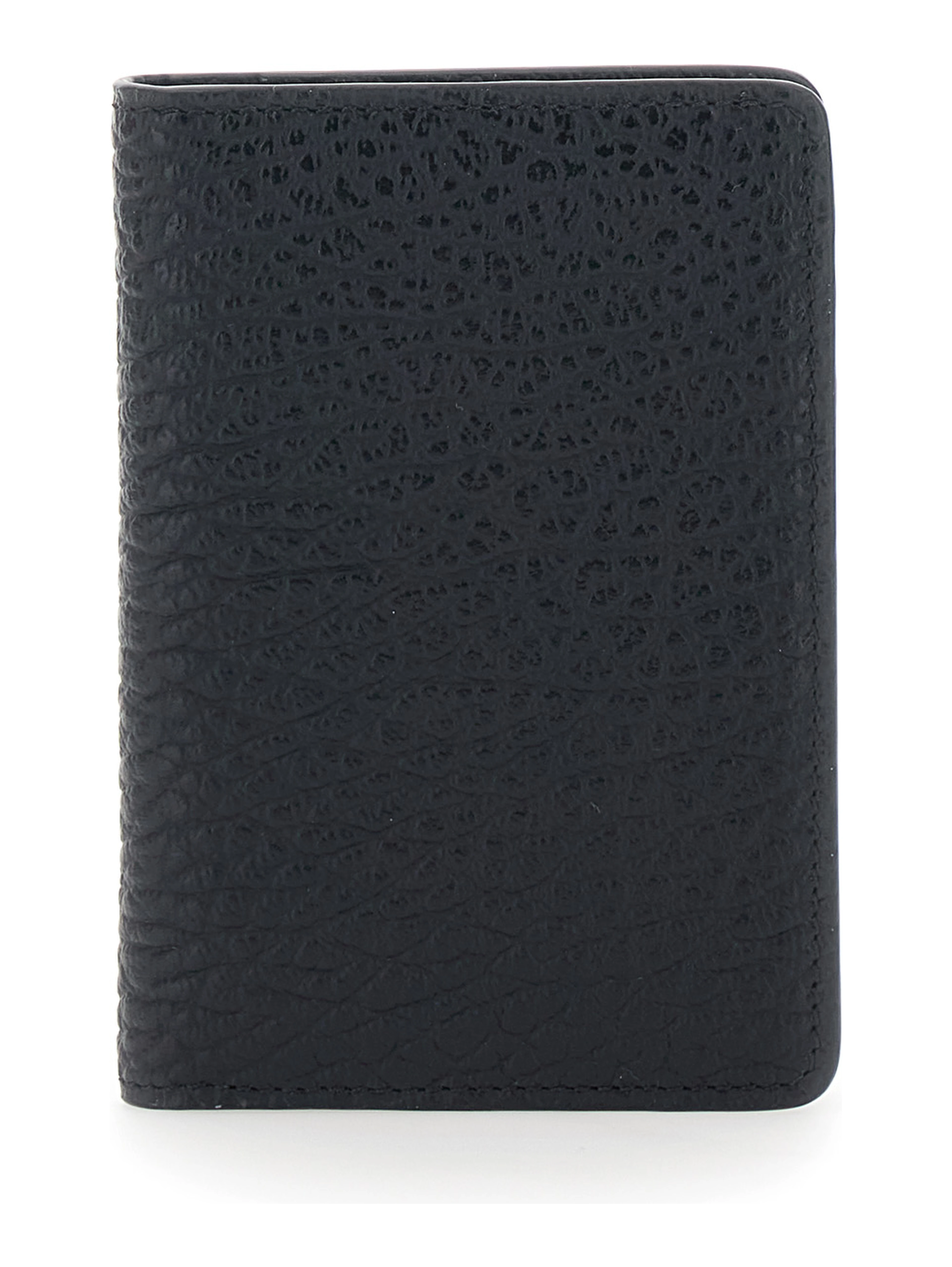Wallet with Four Stitches on the Back in Black Leather for Women