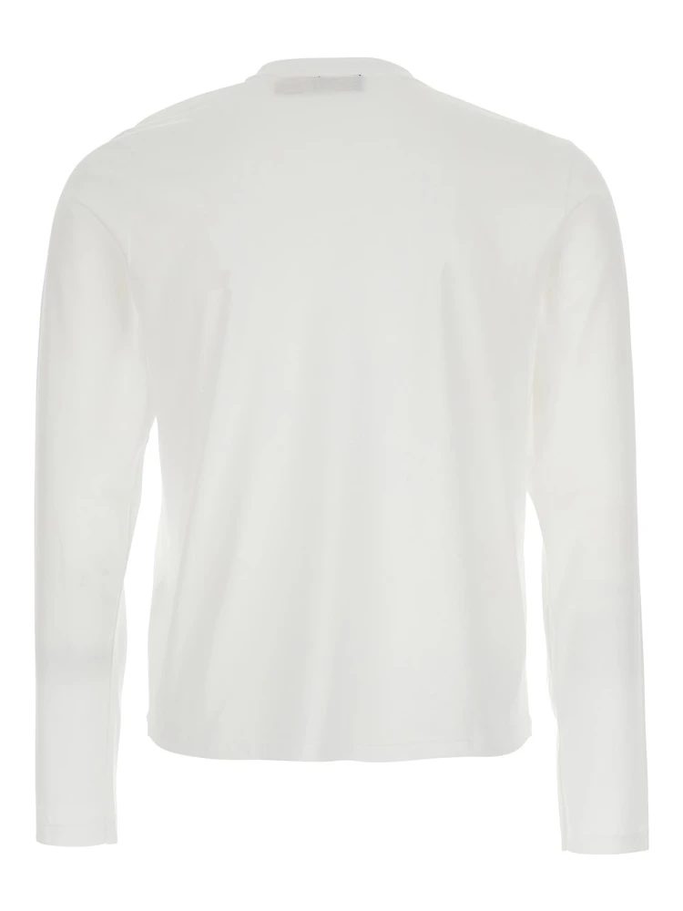 Long Sleeve T-Shirt with Pony Embroidery on the Front in White Cotton for Women