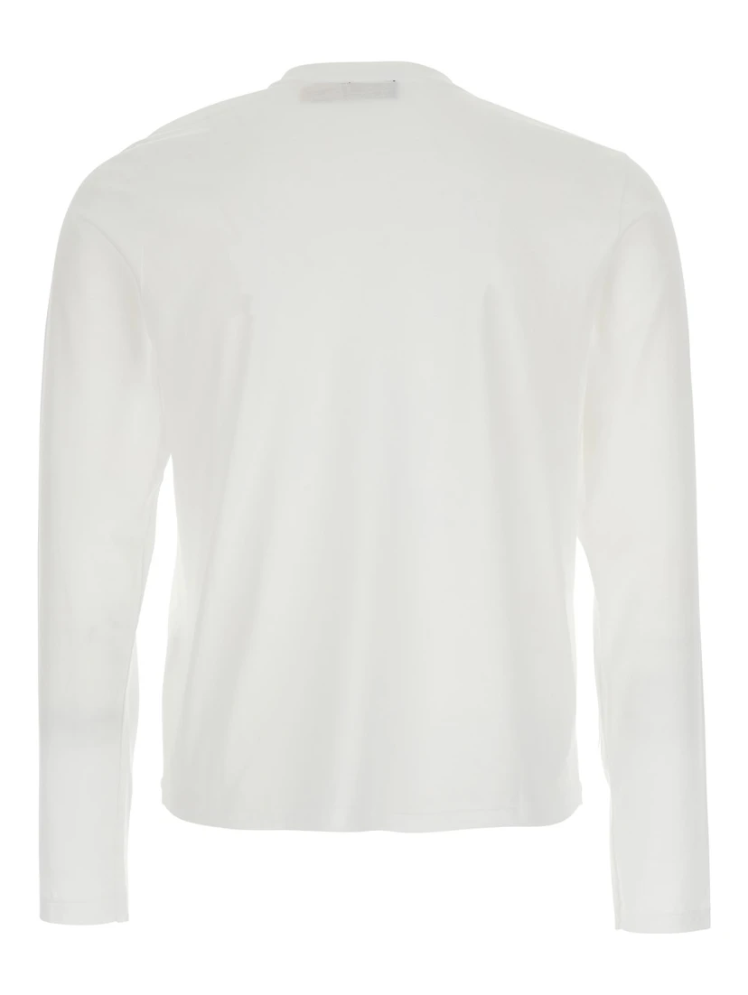 Long Sleeve T-Shirt with Pony Embroidery on the Front in White Cotton for Women