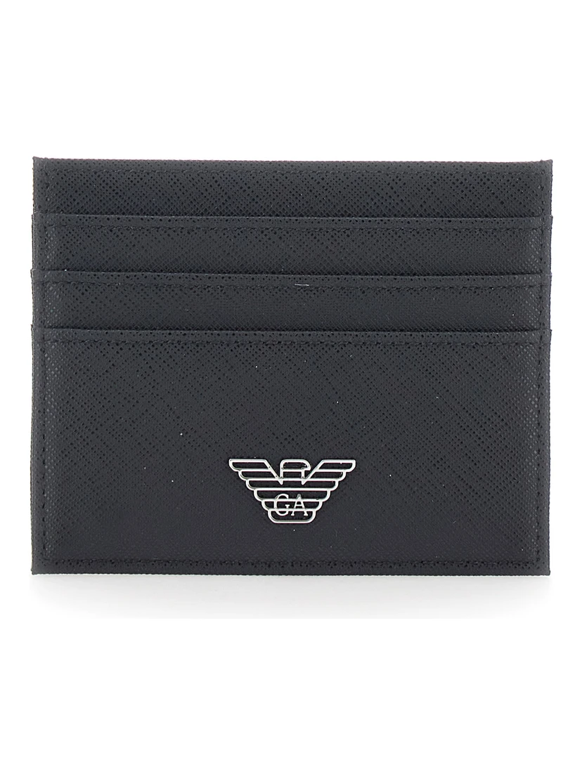 black Cardholder with metallic logo on the front in tech fabric for men
