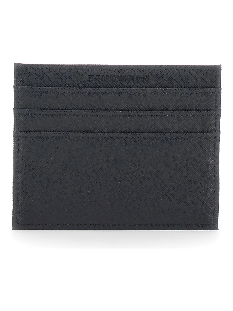 black Cardholder with metallic logo on the front in tech fabric for men alternative