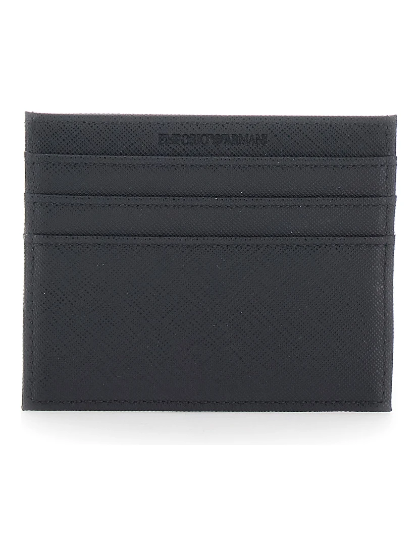 black Cardholder with metallic logo on the front in tech fabric for men