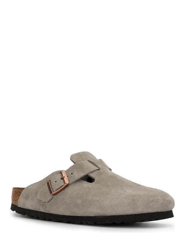Mule Boston with Buckle Closure and Round Toe in Gray Suede Unisex alternative