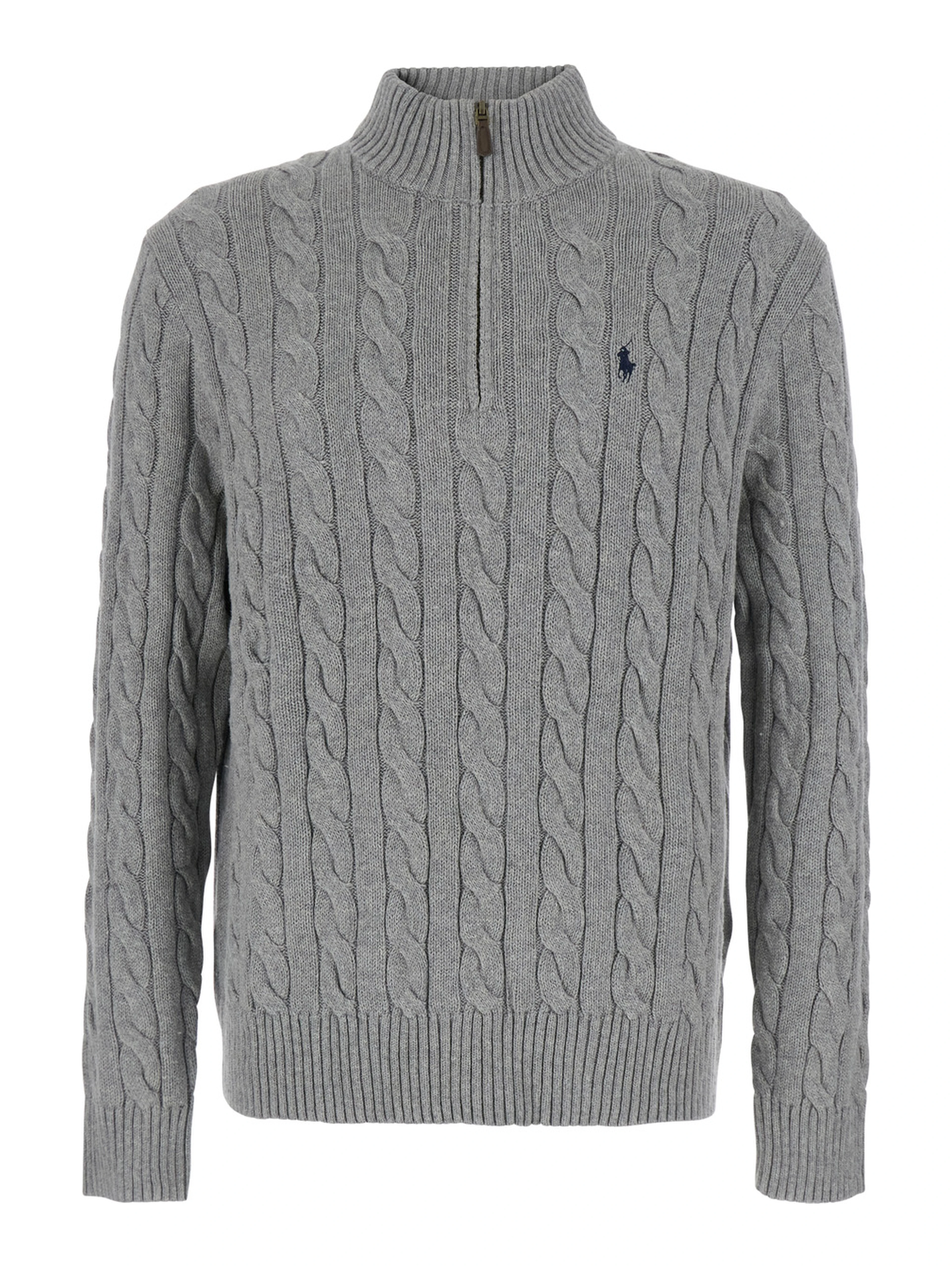 Gray Sweater with half zip on the front and Pony logo on the front in cotton for men