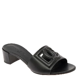 Black Mules with Low Heel and DG Cut-Out in Smooth Leather Woman