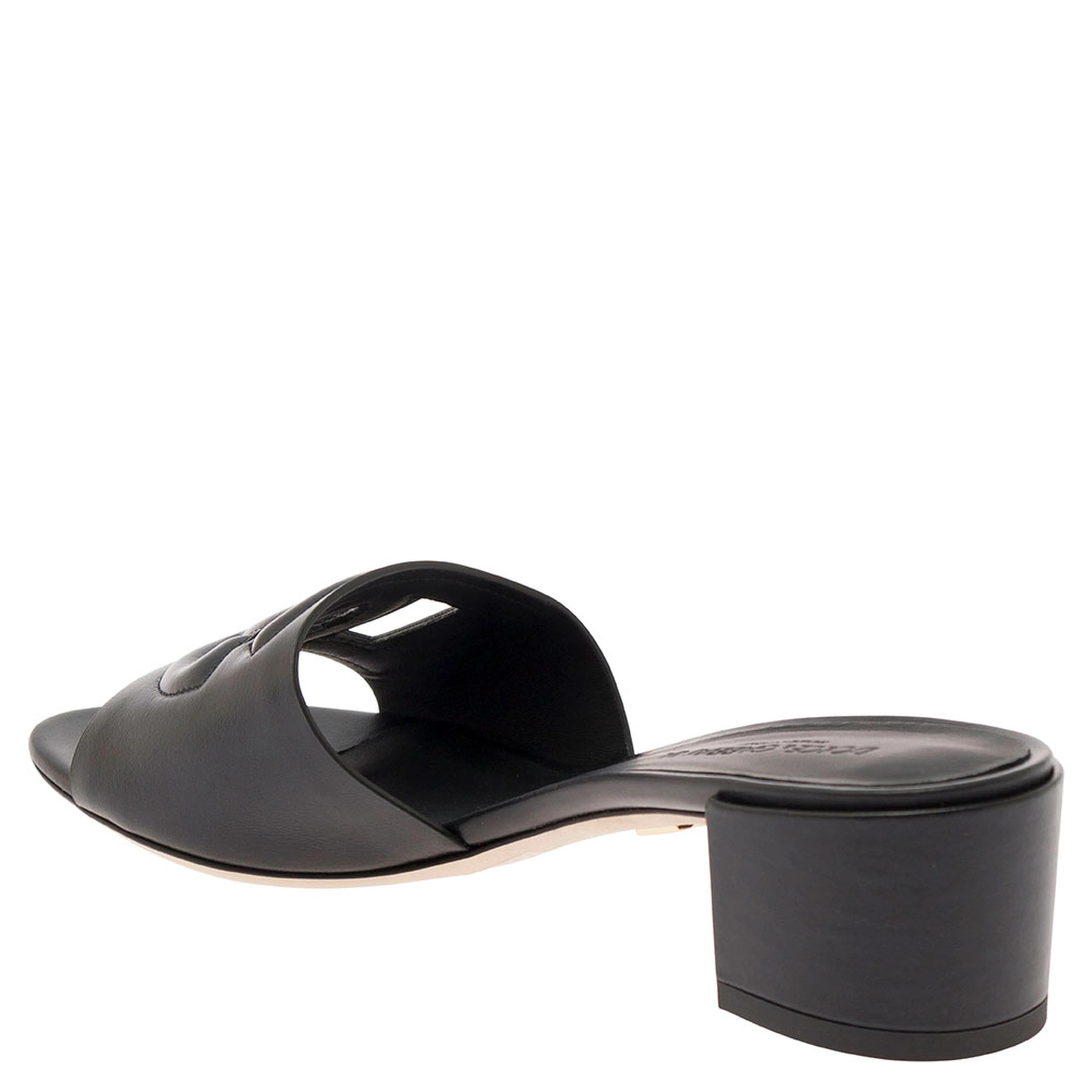 Black Mules with Low Heel and DG Cut-Out in Smooth Leather Woman