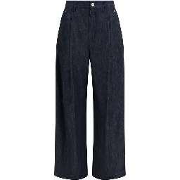 Blue Cotton Casual Pants