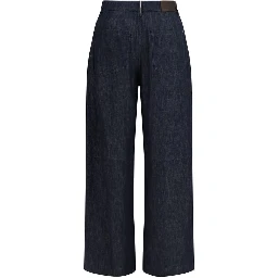 Blue Cotton Casual Pants