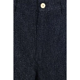 Blue Cotton Casual Pants