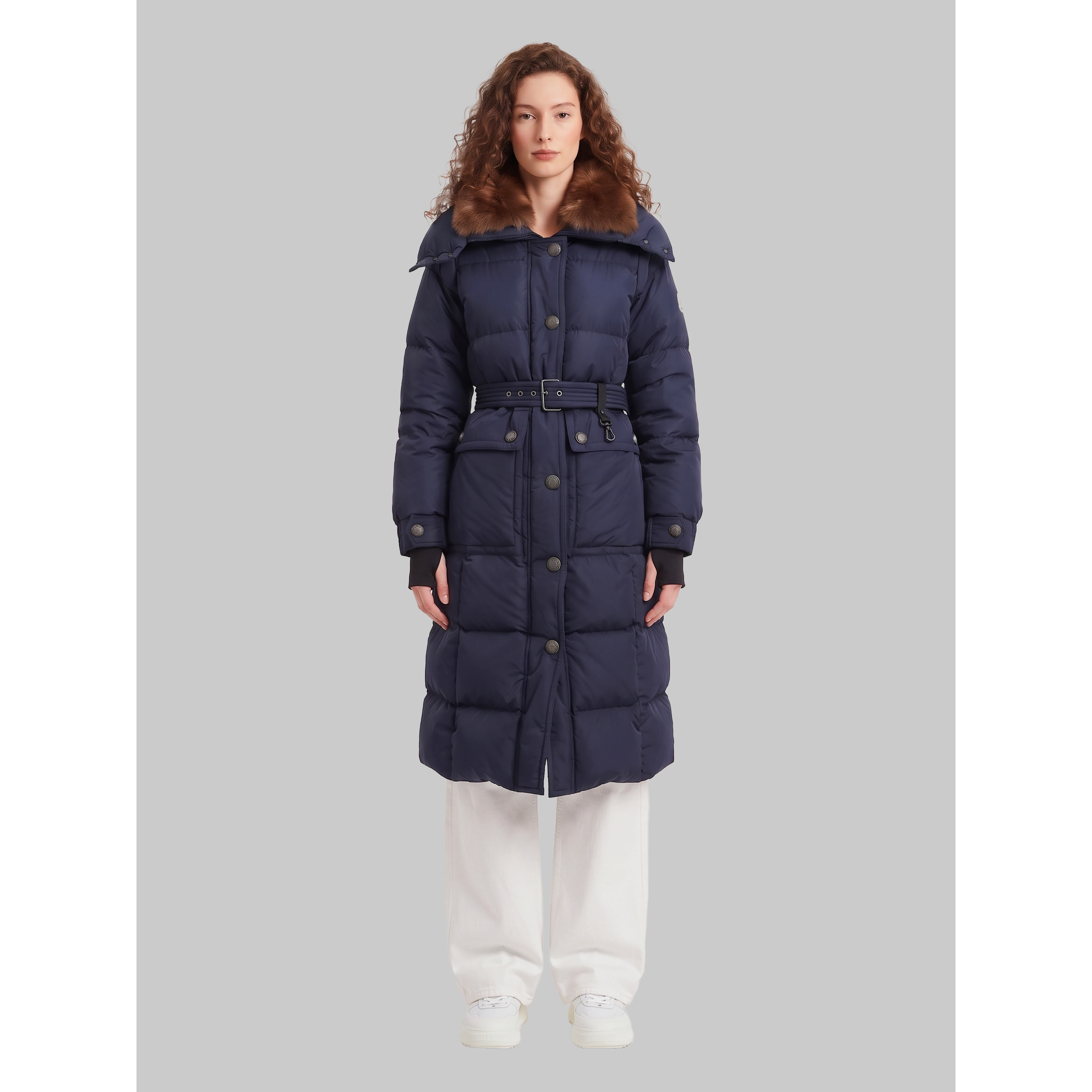 Gelissette long down jacket with shearling