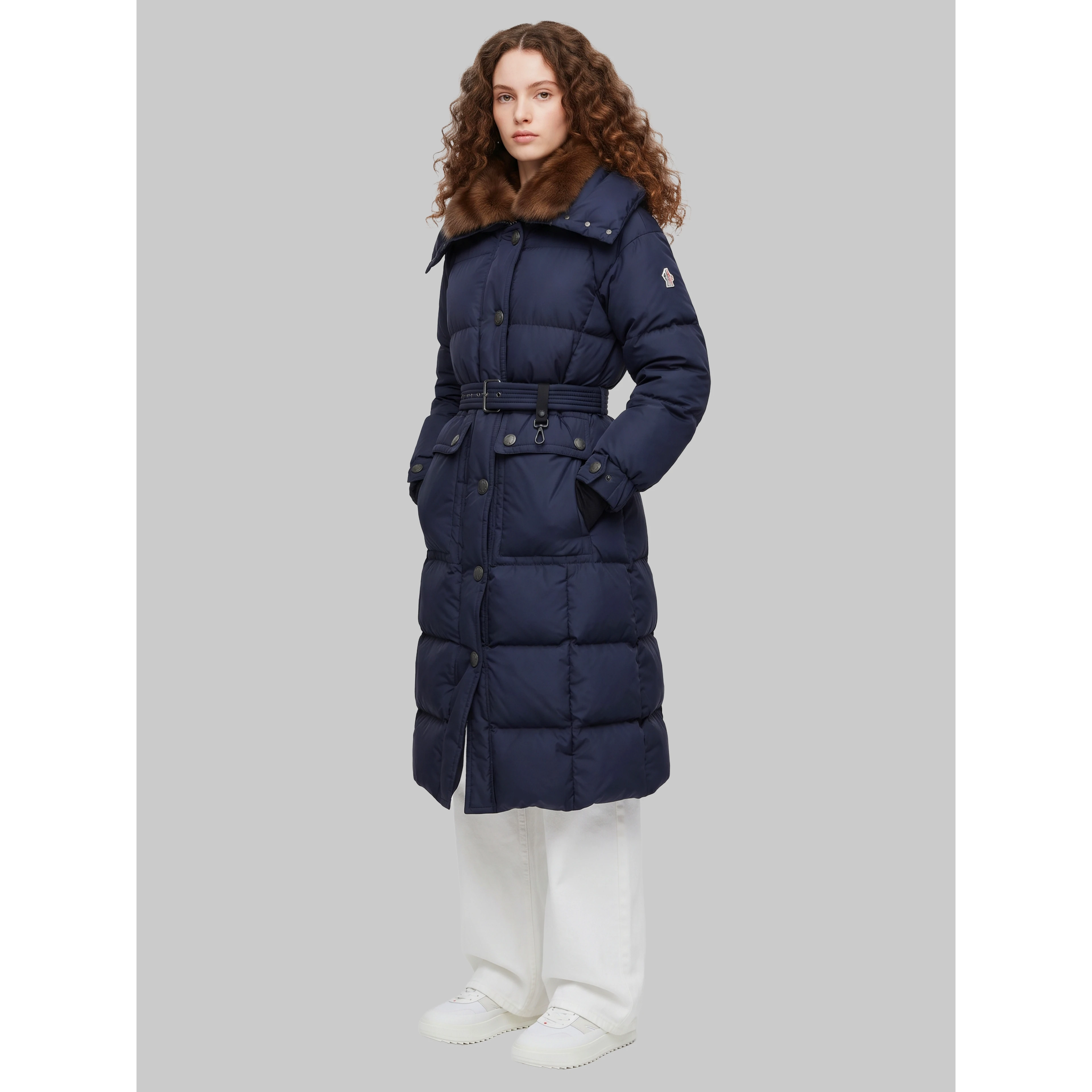 Gelissette long down jacket with shearling