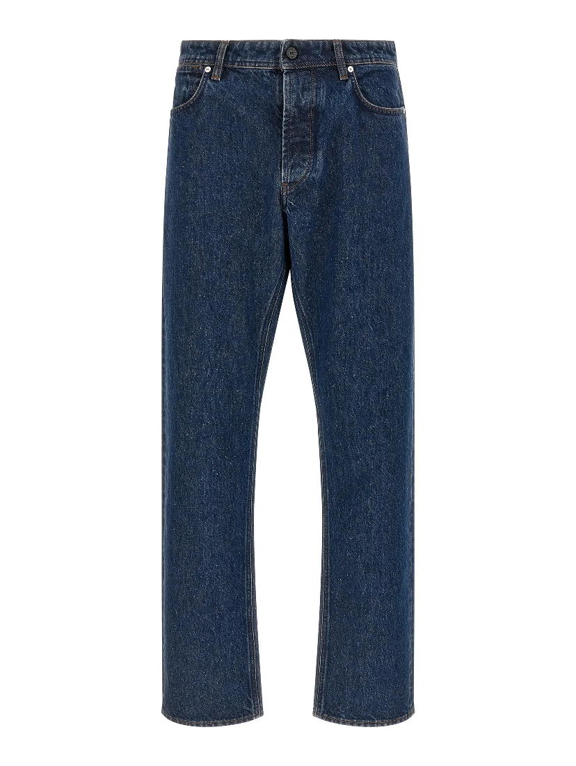 Blue Cotton Straight-Leg Jeans
