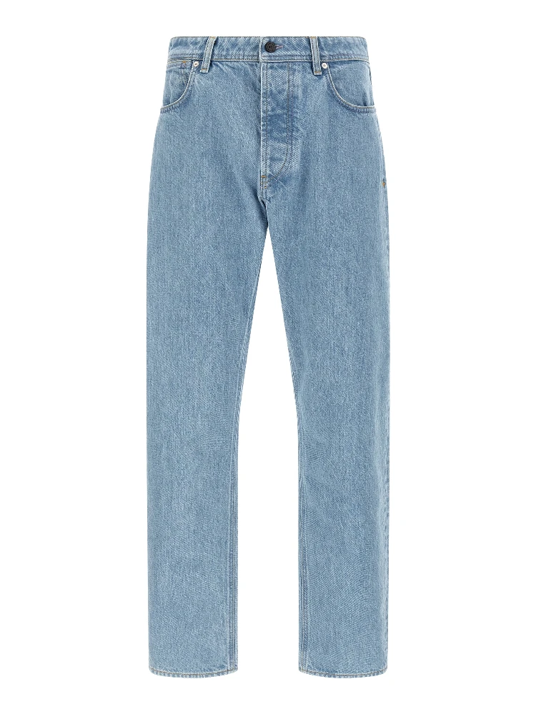 Blue Cotton Straight-Leg Jeans