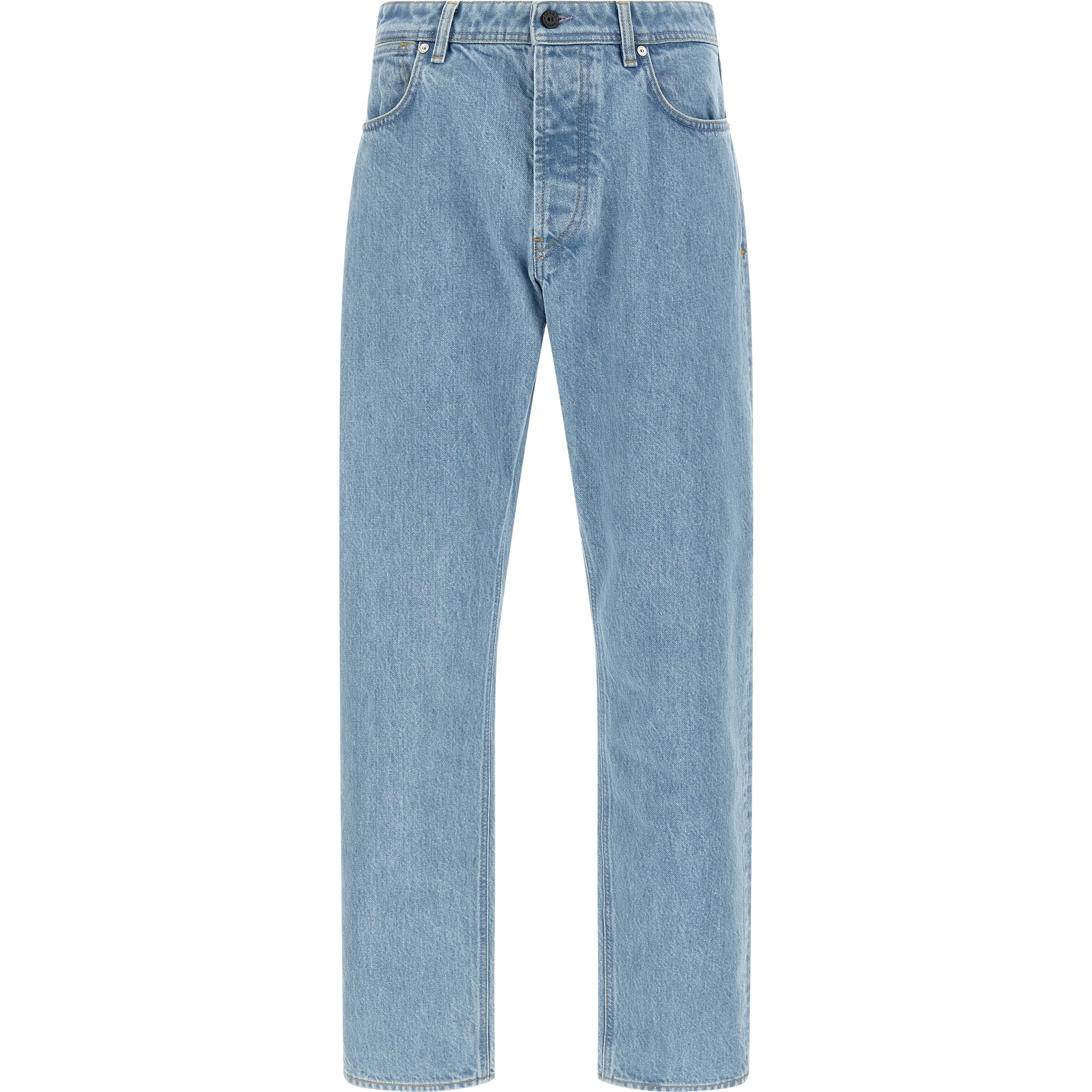 Blue Cotton Straight-Leg Jeans