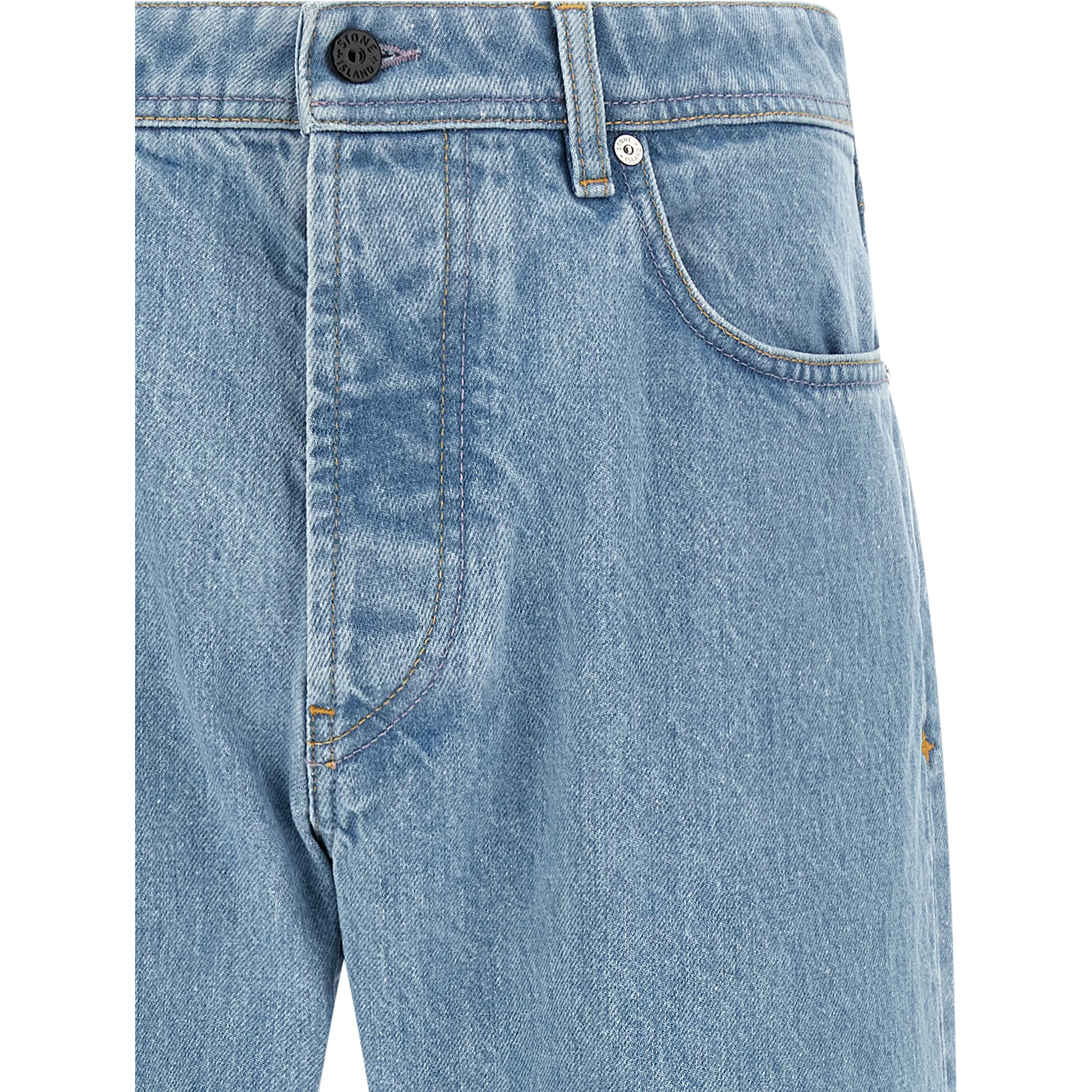 Blue Cotton Straight-Leg Jeans