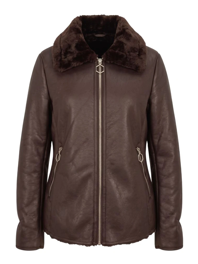 Brown Polyester Women Jacket