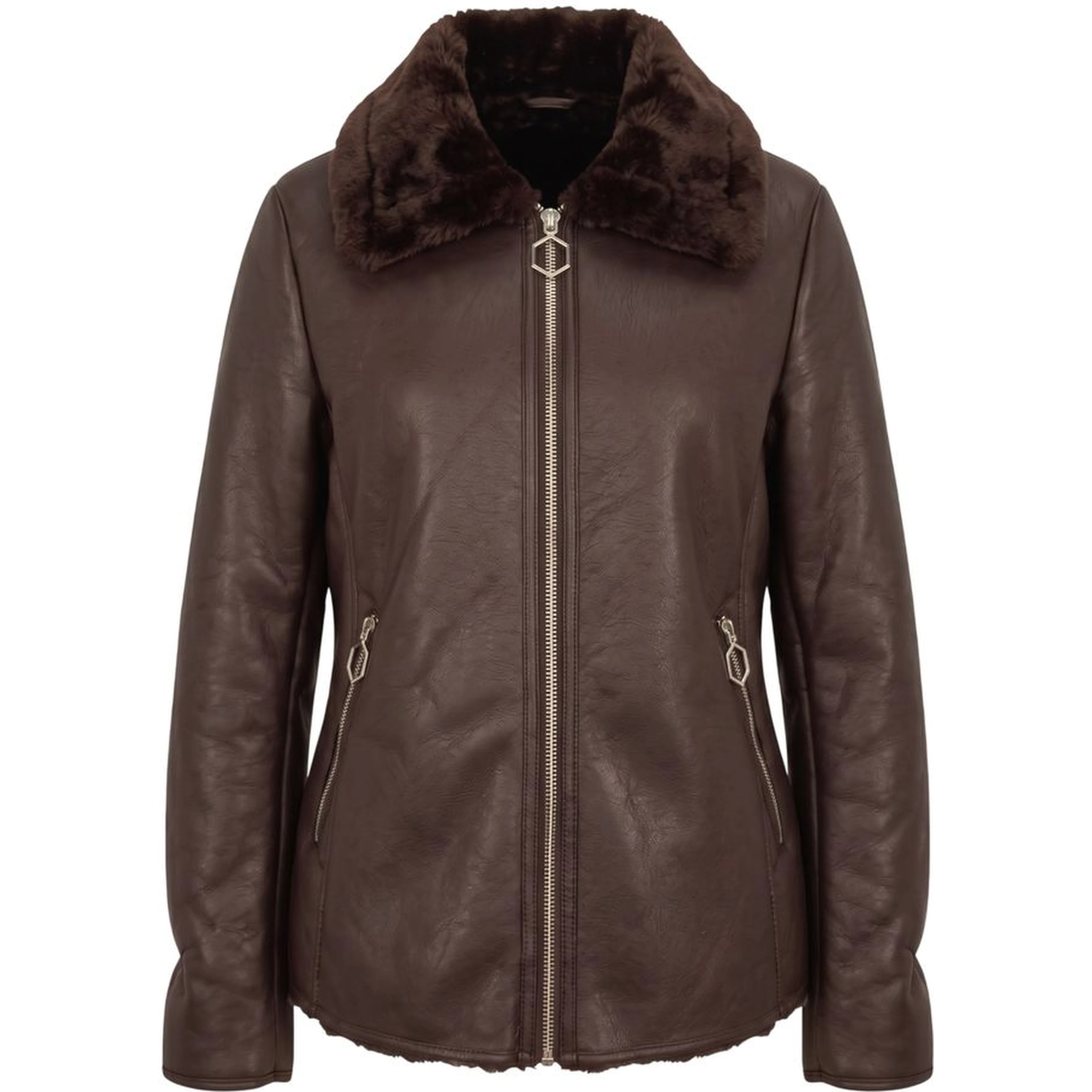 Brown Polyester Women Jacket