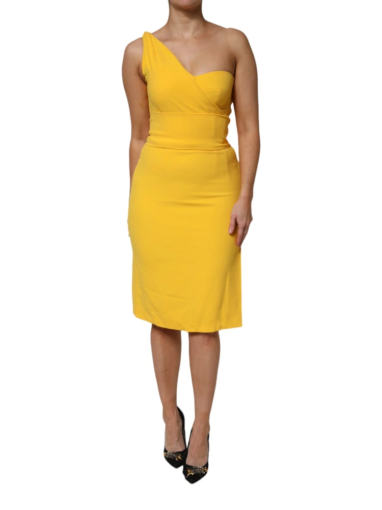 Yellow One Shoulder Side Slit Sheath Dress