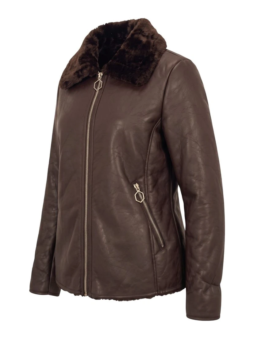 Brown Polyester Women Jacket