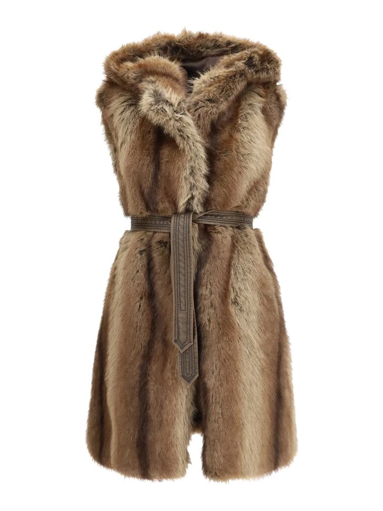 Brown Polyester Sleeveless Jacket
