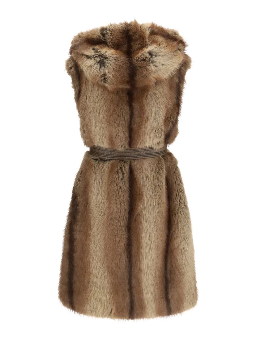 Brown Polyester Sleeveless Jacket