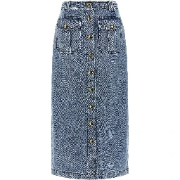 Blue Cotton Midi Skirt