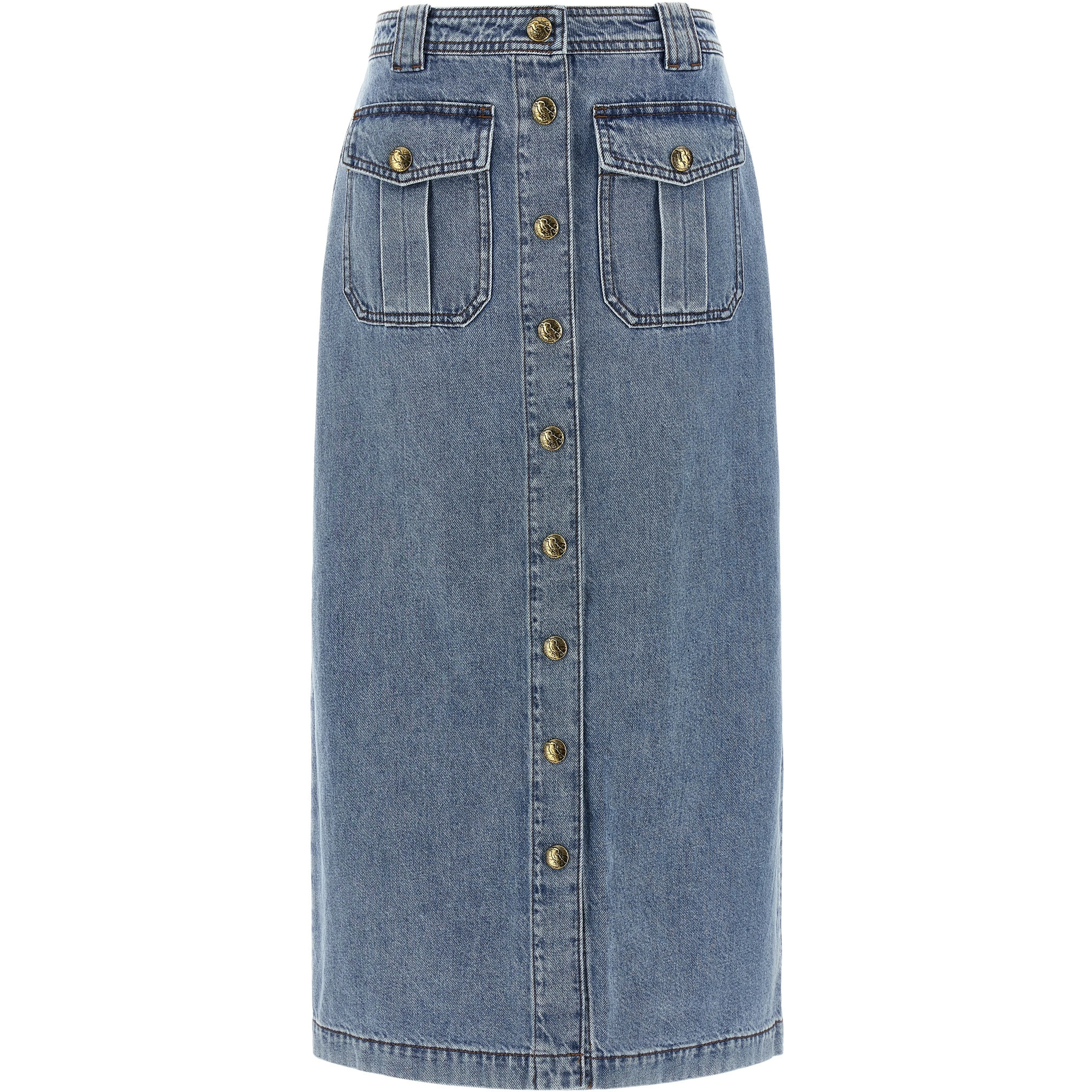Blue Cotton Midi Skirt