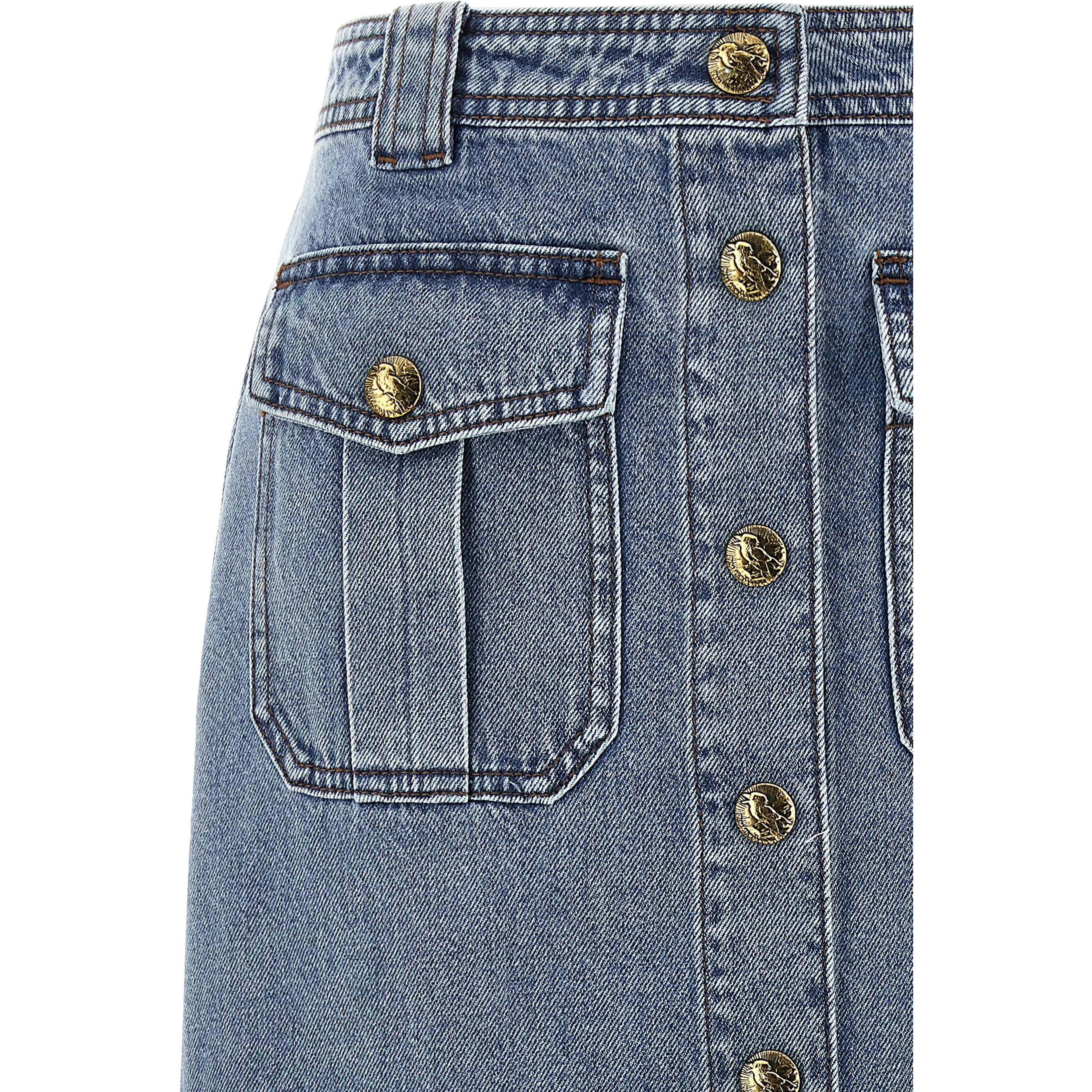 Blue Cotton Midi Skirt
