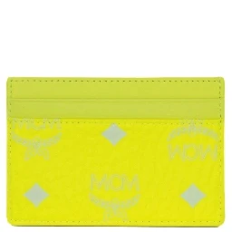 MCM Neon Yellow Visetos Diamond Logo Card Case Wallet