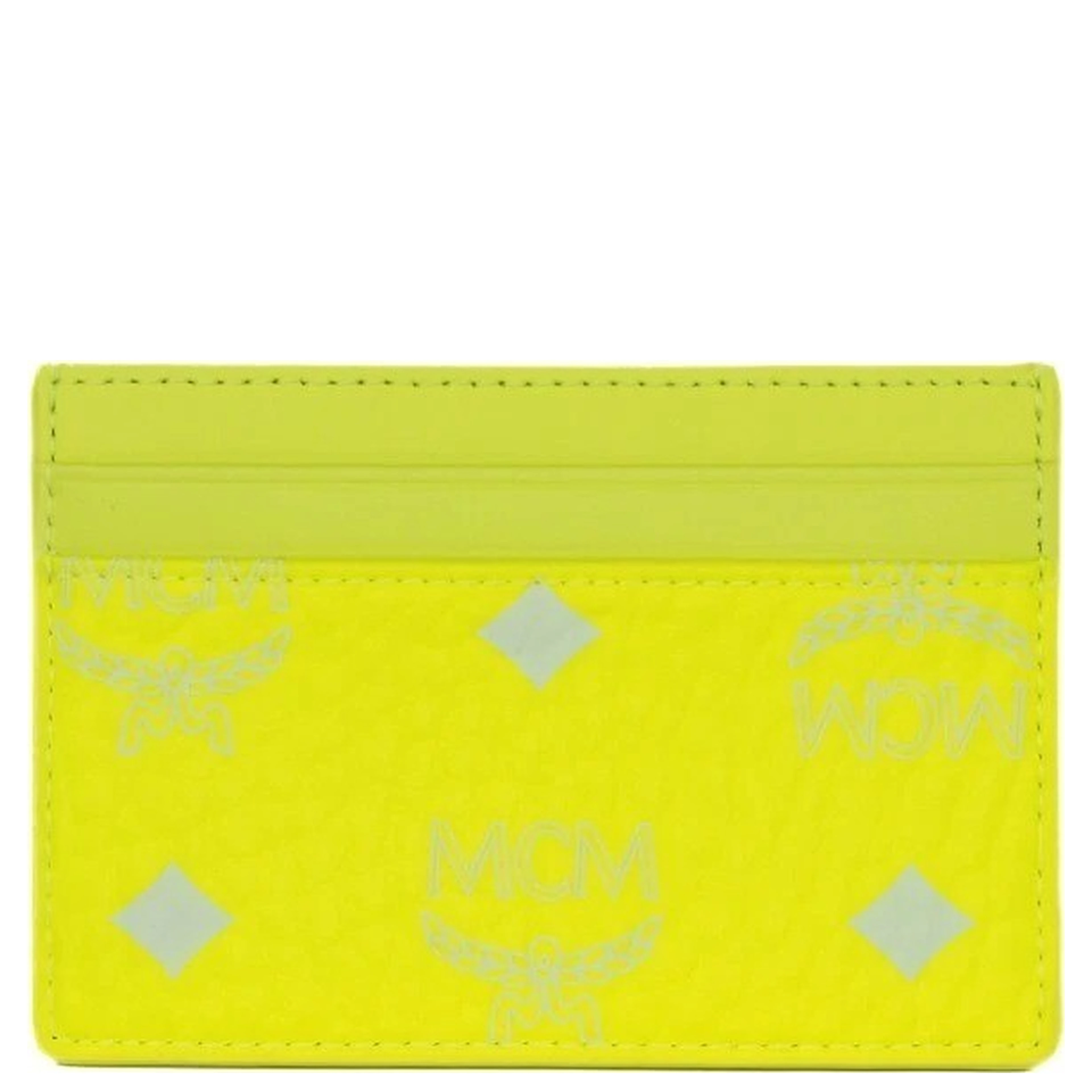 MCM Neon Yellow Visetos Diamond Logo Card Case Wallet