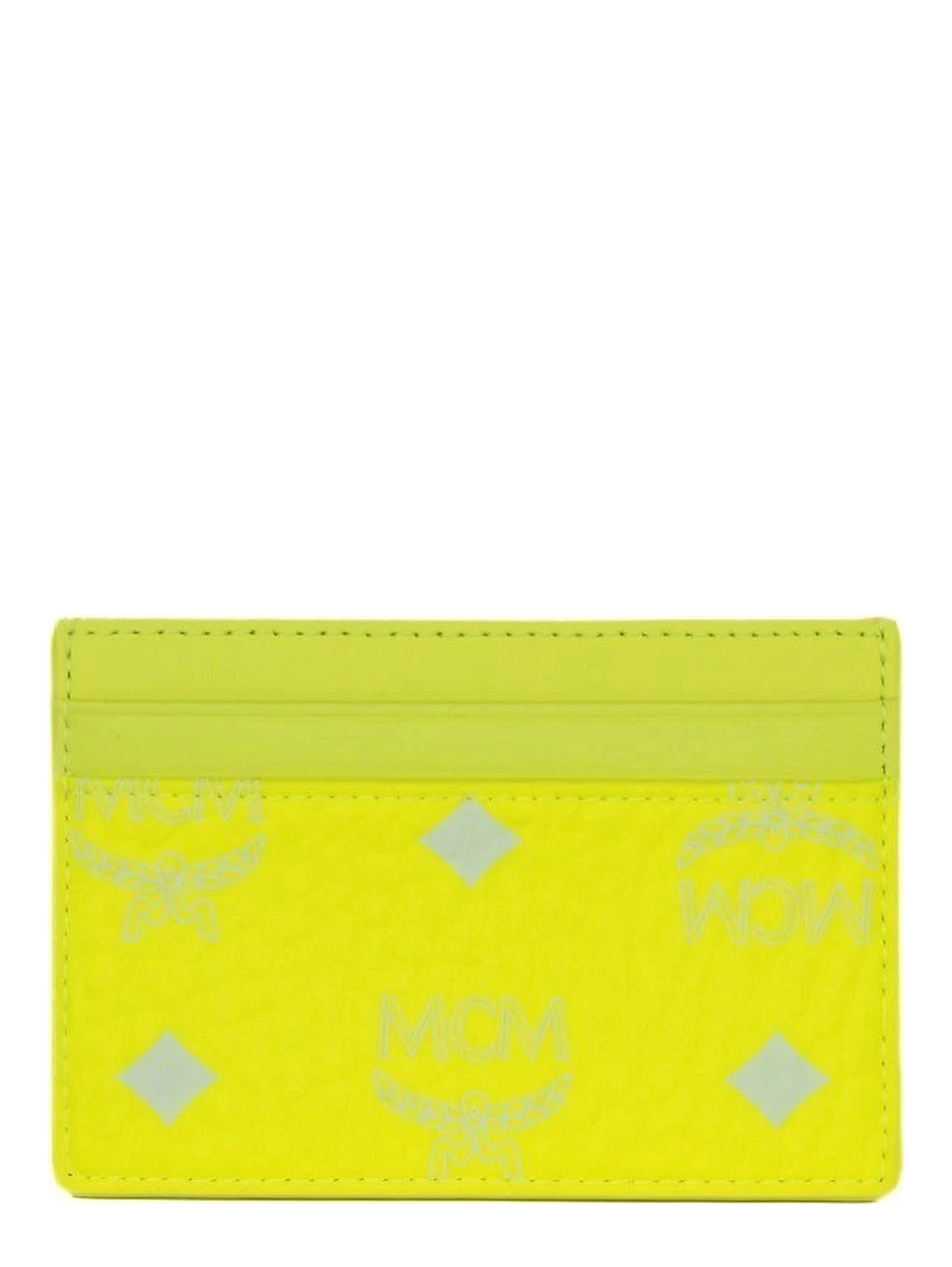 MCM Neon Yellow Visetos Diamond Logo Card Case Wallet