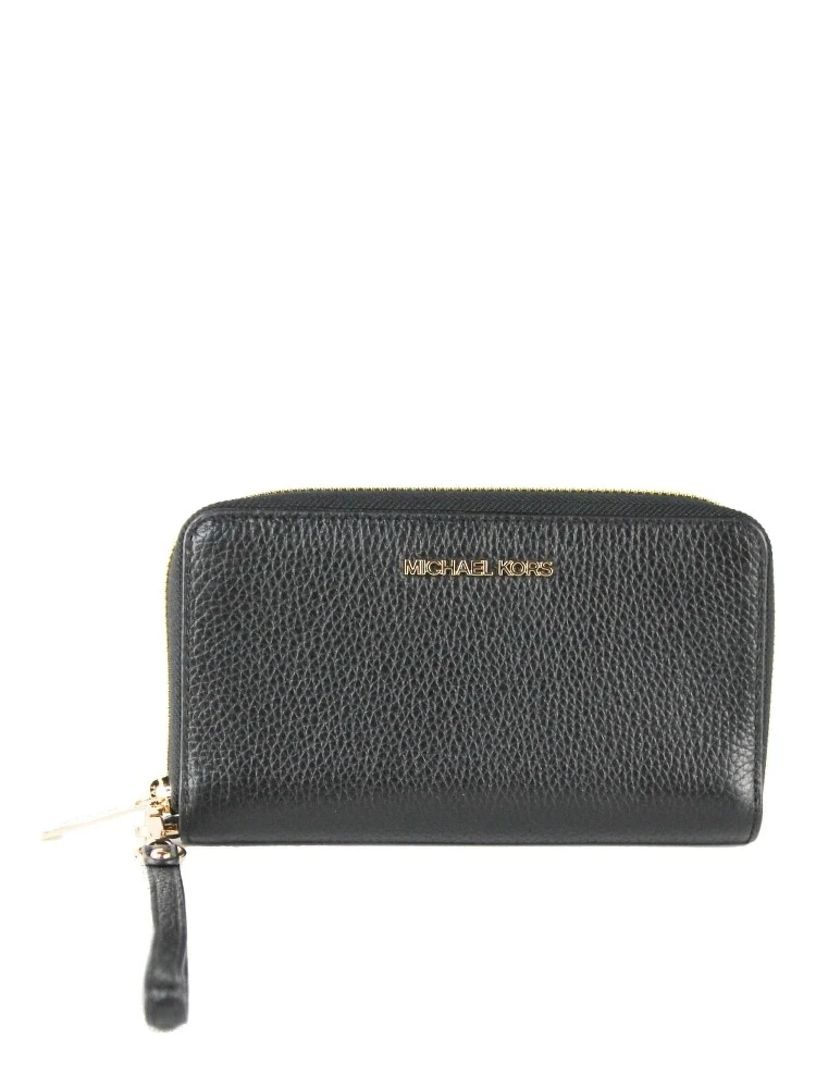 Michael Kors Jet Set Travel Large Phone Wristlet Wallet Pebbled Leather Black
