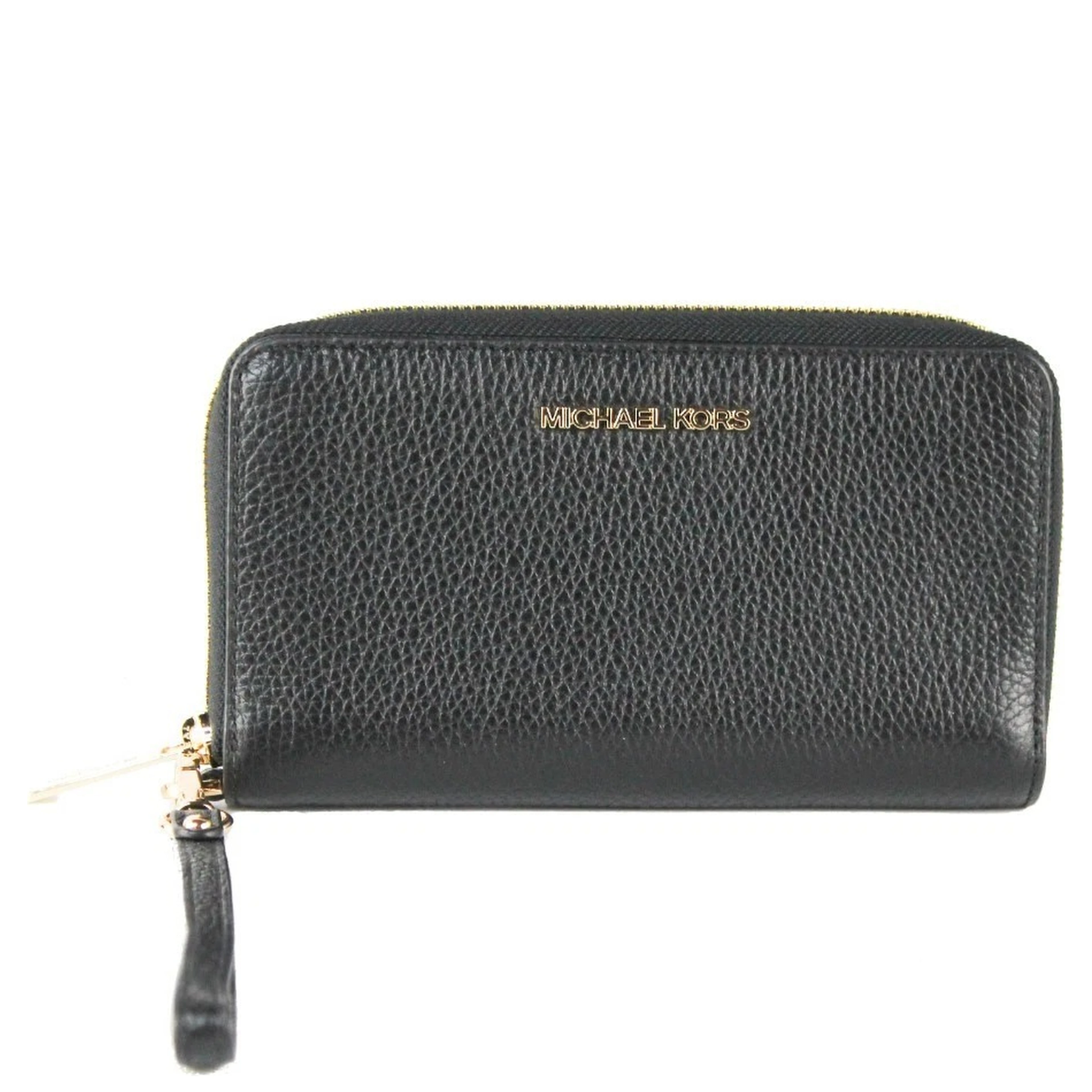 Michael Kors Jet Set Travel Large Phone Wristlet Wallet Pebbled Leather Black