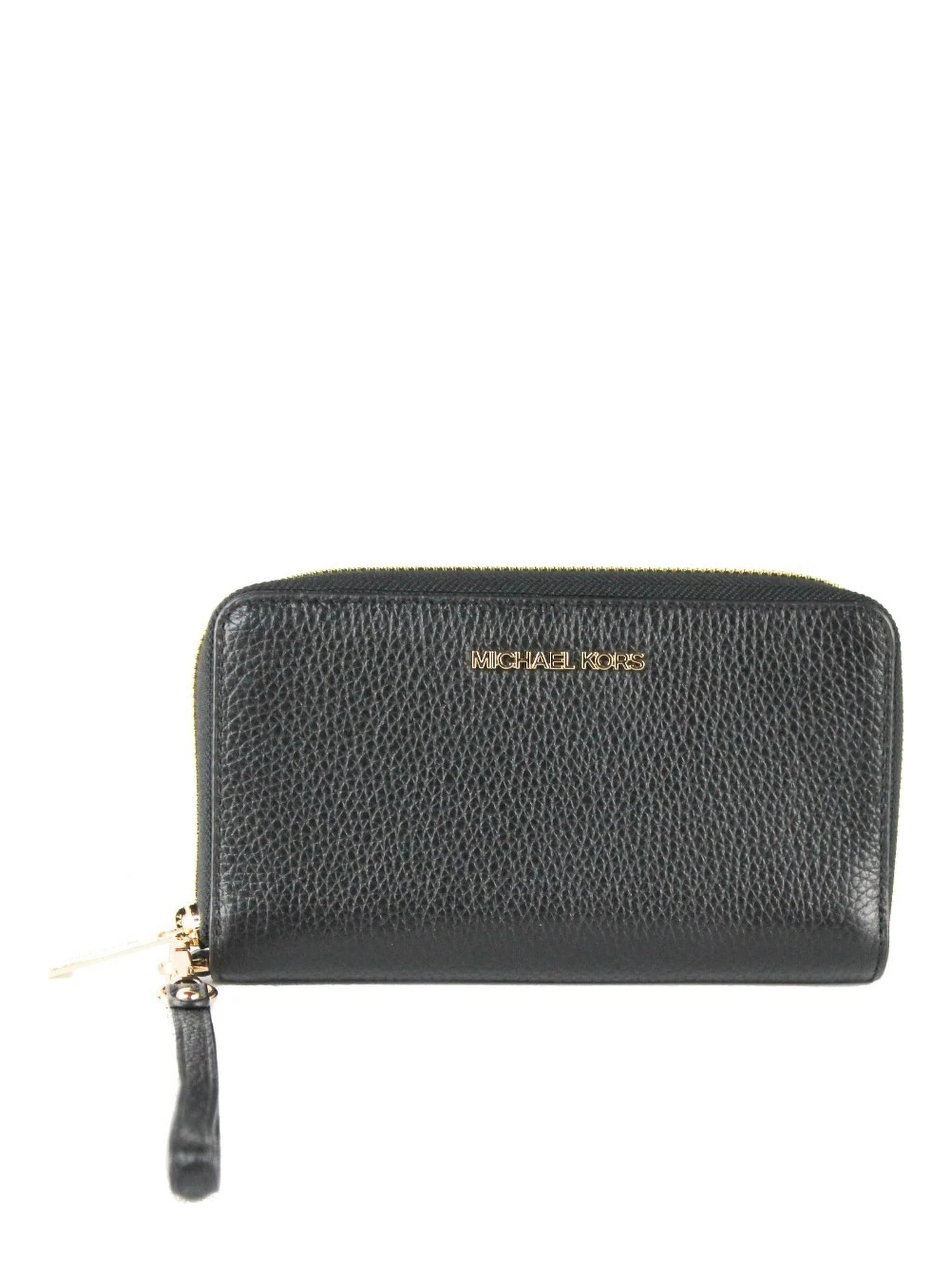 Michael Kors Jet Set Travel Large Phone Wristlet Wallet Pebbled Leather Black