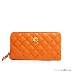 Versace Large Dark Orange Quilted Smooth Leather Continental Clutch Zip Wallet