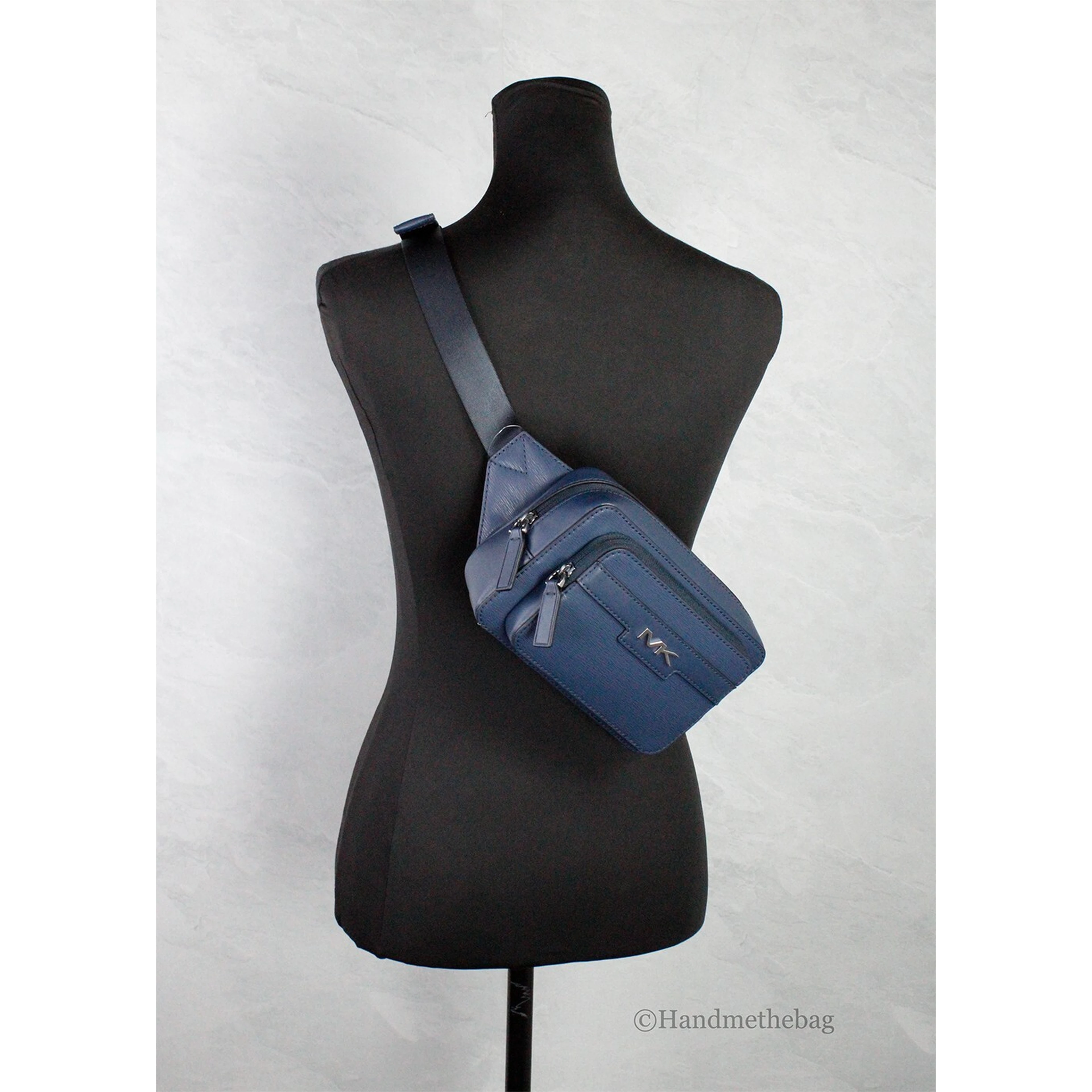 Michael Kors Cooper Small Navy Blue Smooth Leather Double Zip Belt Bag