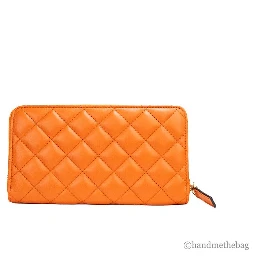 Versace Large Dark Orange Quilted Smooth Leather Continental Clutch Zip Wallet