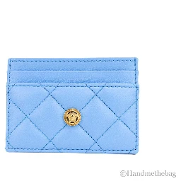 Versace Mini Medusa DV Blue Quilted Smooth Nappa Leather Card Case Wallet